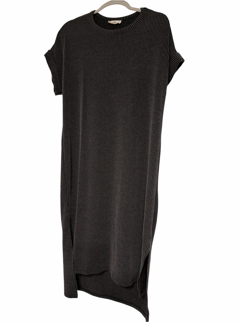 Entro Black Ribbed Midi Dress Size Medium Short Sleeve High-Low Hem